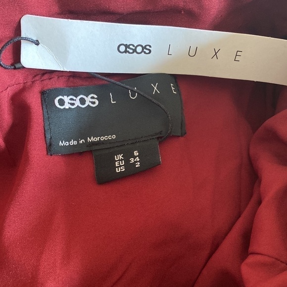 ASOS LUXE Bubble Babydoll Off-shoulder Satin Mini Dress Deep Red/Burgundy Size 2 - Picture 14 of 14